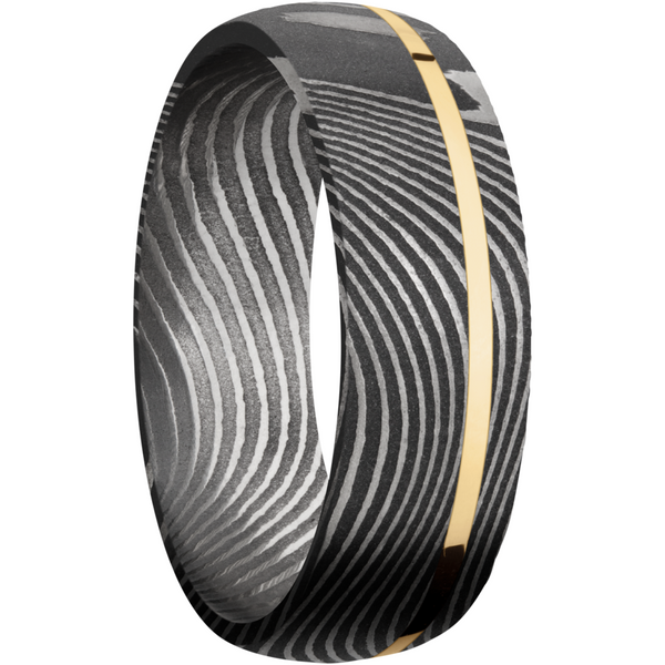Handmade 7mm flattwist Damascus steel band with an off center inlay of 14K yellow  gold Image 2 Cozzi Jewelers Newtown Square, PA