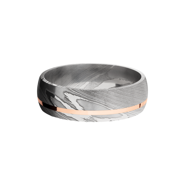 Handmade 7mm Damascus steel band with an off center inlay of 14K rose gold Image 3 Toner Jewelers Overland Park, KS