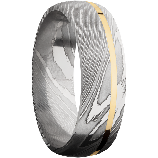 Handmade 7mm Damascus steel band with an off center inlay of 14K yellow gold Image 2 Cozzi Jewelers Newtown Square, PA