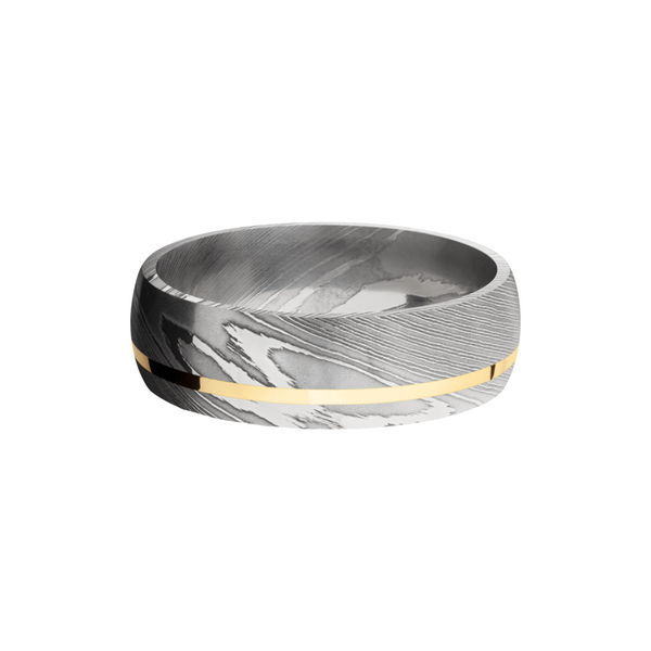 Handmade 7mm Damascus steel band with an off center inlay of 14K yellow gold Image 3 Toner Jewelers Overland Park, KS