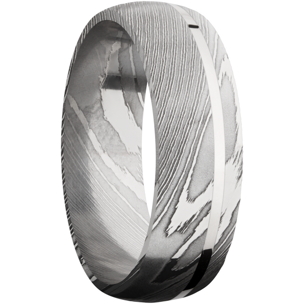 Handmade 7mm Damascus steel band with an off center inlay of sterling silver Image 2 Toner Jewelers Overland Park, KS