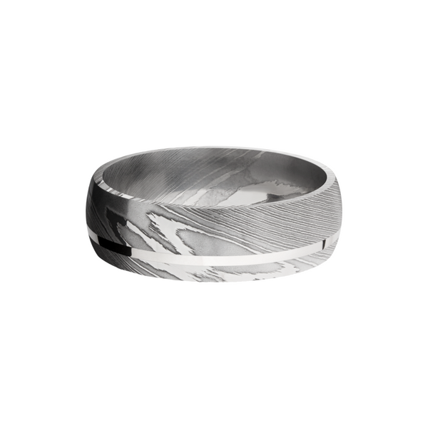 Handmade 7mm Damascus steel band with an off center inlay of sterling silver Image 3 Toner Jewelers Overland Park, KS