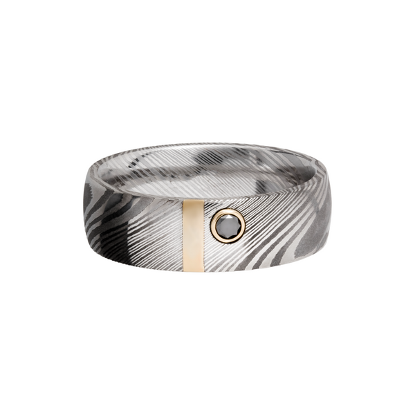 Handmade 7mm zebra Damascus steel band with a vertical inlay of 14K yellow gold and bezel-set black diamond Image 3 Cozzi Jewelers Newtown Square, PA