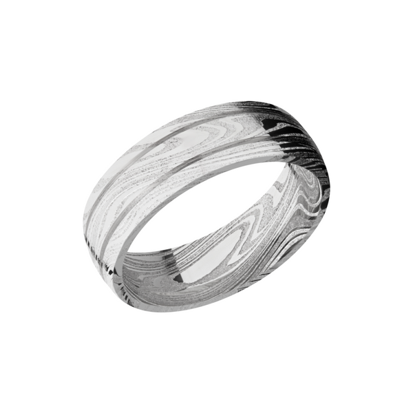 Handmade 7mm marble Damascus steel domed band with 2, .5mm grooves Toner Jewelers Overland Park, KS
