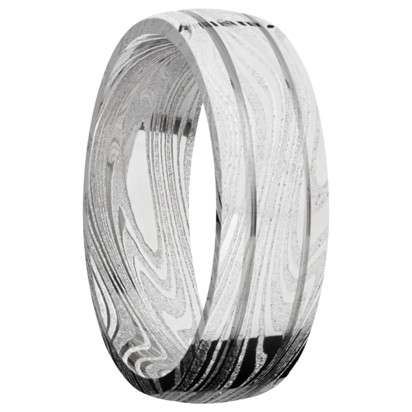 Handmade 7mm marble Damascus steel domed band with 2, .5mm grooves Image 2 Cozzi Jewelers Newtown Square, PA