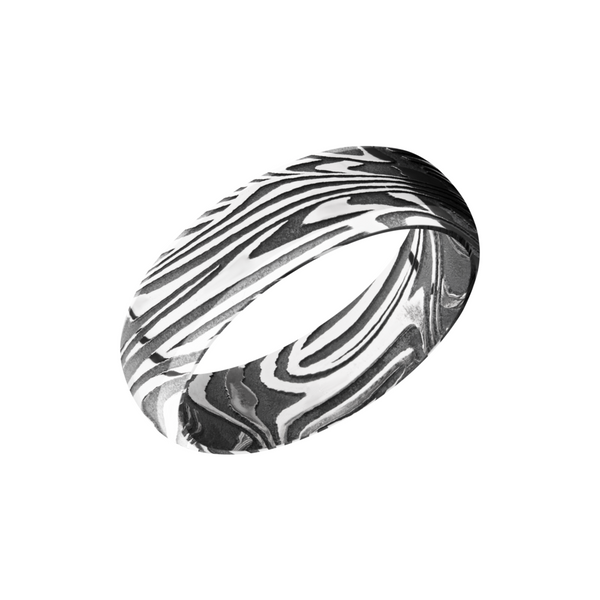 Handmade 7mm sunset Damascus steel domed band with beveled edges Cozzi Jewelers Newtown Square, PA