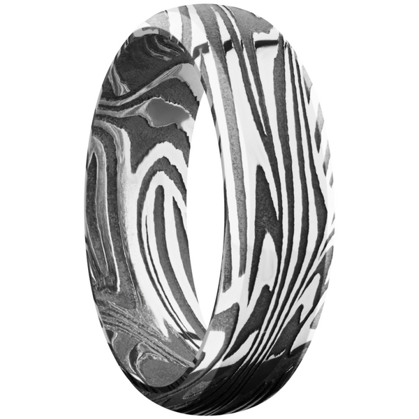 Handmade 7mm sunset Damascus steel domed band with beveled edges Image 2 Cozzi Jewelers Newtown Square, PA