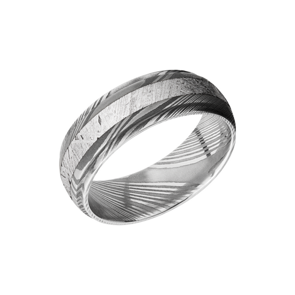 Handmade 7mm Damascus steel band with an inlay of authentic Gibeon Meteorite Toner Jewelers Overland Park, KS