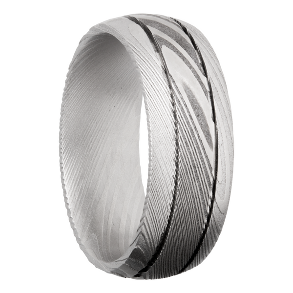 Handmade 8mm Damascus steel domed band with 2, .5mm grooves Image 2 Cozzi Jewelers Newtown Square, PA