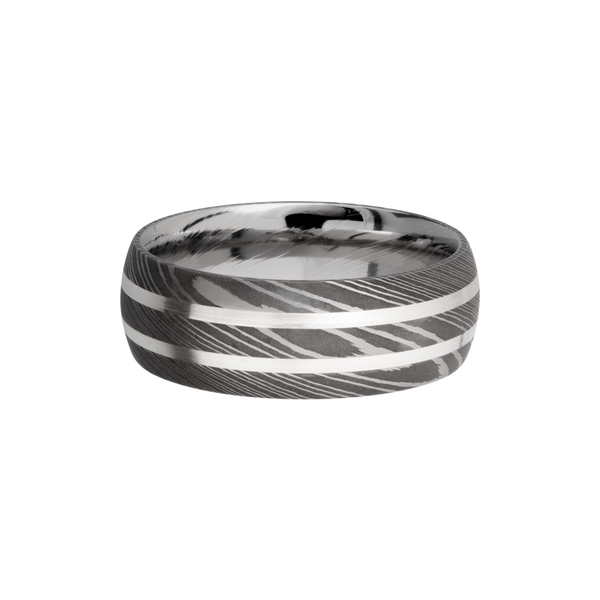 Handmade 8mm Damascus steel domed band with 2, 1mm inlays of sterling silver Image 3 Toner Jewelers Overland Park, KS