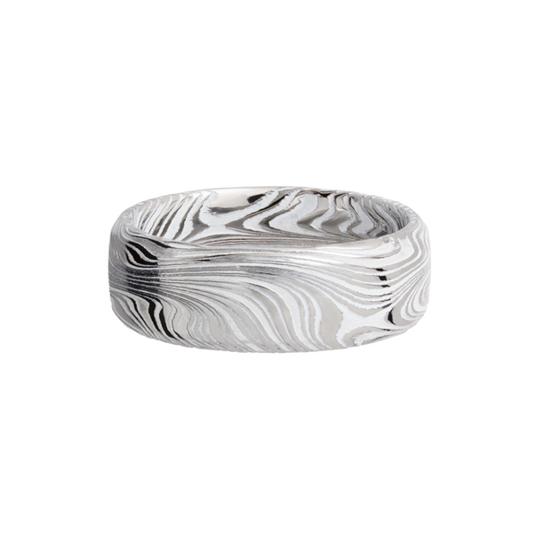 Marble Damascus steel 8mm domed band with White Cerakote in the recessed pattern Image 3 Quality Gem LLC Bethel, CT