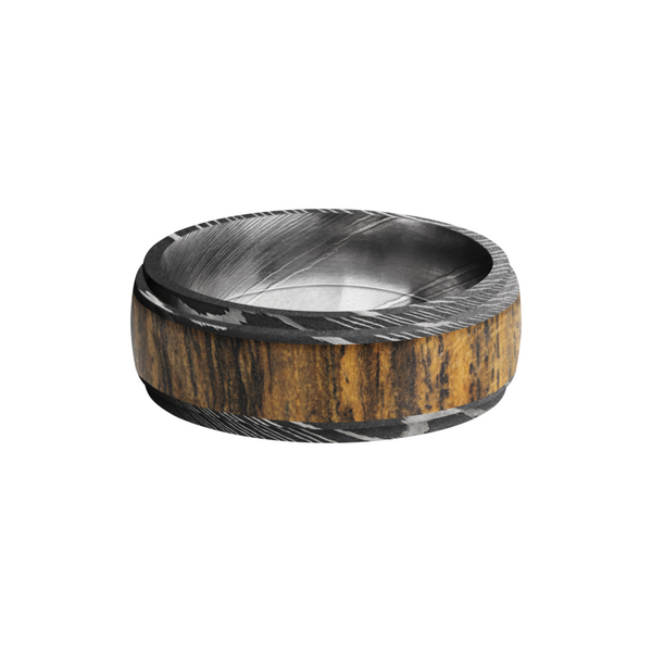 Damascus steel 8mm domed band with grooved edges and an inlay of Bocote hardwood Image 3 Toner Jewelers Overland Park, KS