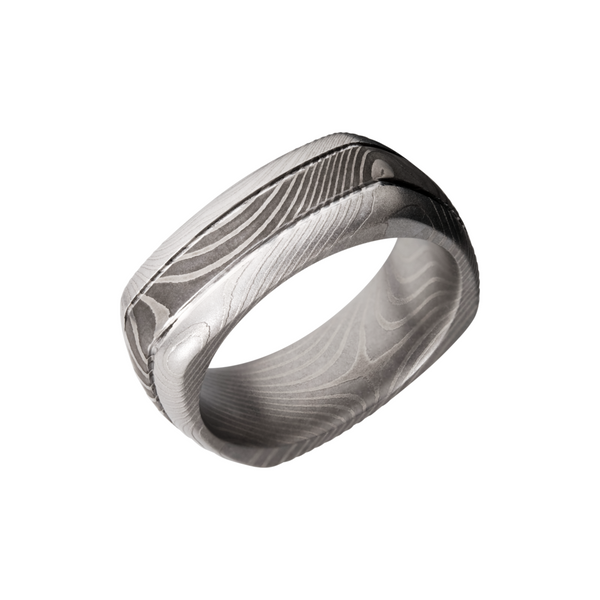 Handmade 8mm flattwist Damascus steel square domed band with 2, .5mm grooves Cozzi Jewelers Newtown Square, PA