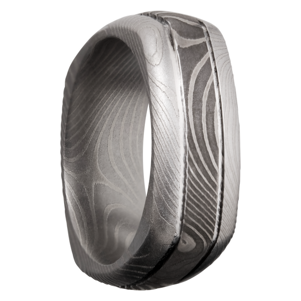 Handmade 8mm flattwist Damascus steel square domed band with 2, .5mm grooves Image 2 Cozzi Jewelers Newtown Square, PA