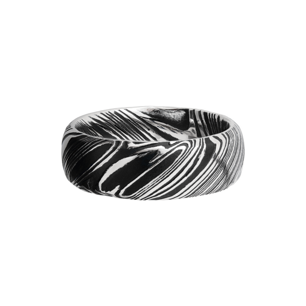 Woodgrain Damascus steel 8mm domed band beveled edges and Black Cerakote in the recessed pattern Image 3 Quality Gem LLC Bethel, CT