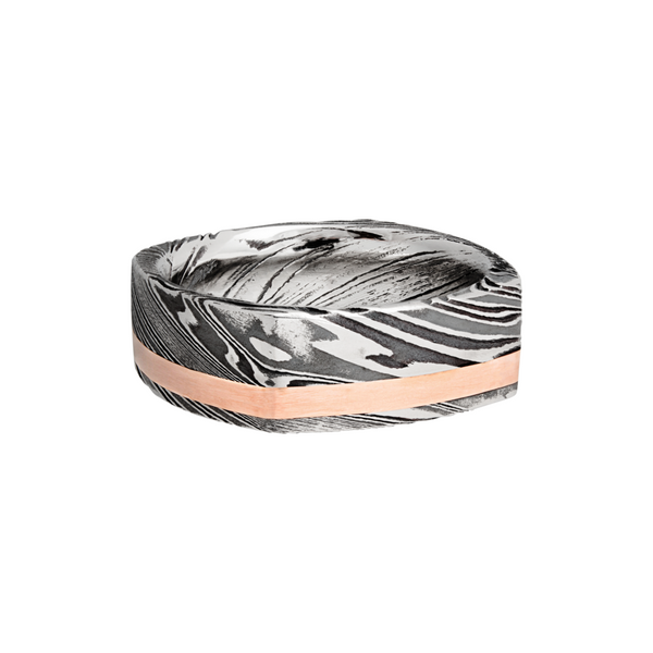 Handmade 8mm woodgrain Damascus steel square band with an inlay of 14K rose gold Image 3 Toner Jewelers Overland Park, KS