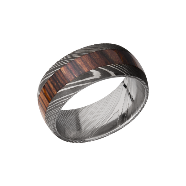 Handmade 9mm Damascus steel band with an inlay of exotic Natcoco hardwood Cozzi Jewelers Newtown Square, PA