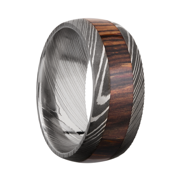 Handmade 9mm Damascus steel band with an inlay of exotic Natcoco hardwood Image 2 Cozzi Jewelers Newtown Square, PA