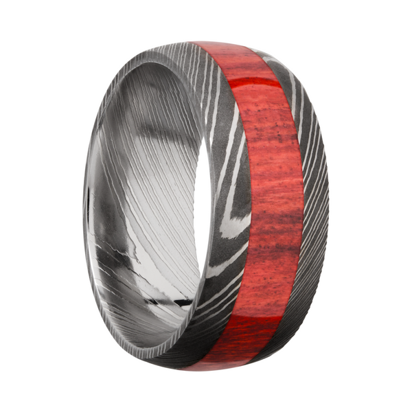 Handmade 9mm Damascus steel band with an inlay of exotic Honduras Redheart hardwood Image 2 Cozzi Jewelers Newtown Square, PA