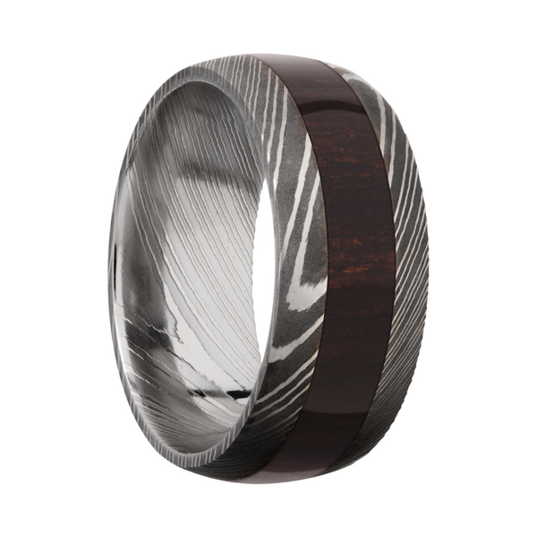 Handmade 9mm Damascus steel band with an inlay of exotic Wenge hardwood Image 2 Cozzi Jewelers Newtown Square, PA