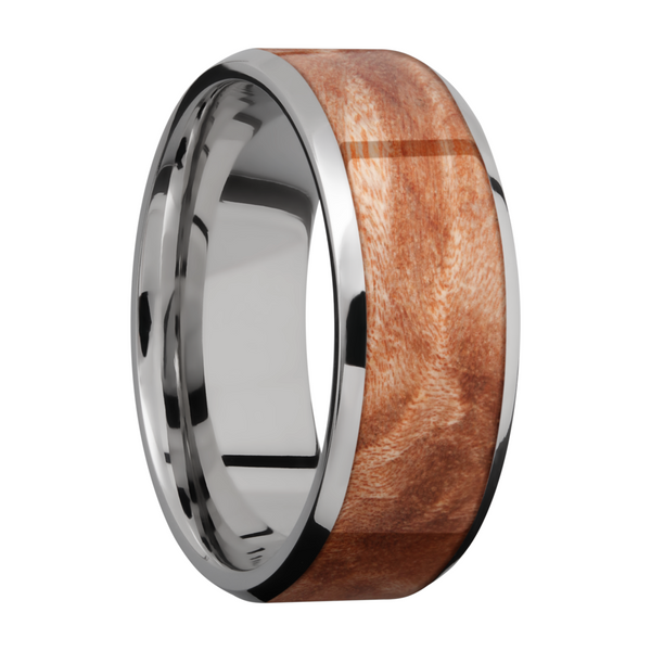 Titanium 8mm beveled band with an inlay of Mapleburl hardwood Image 2 Cozzi Jewelers Newtown Square, PA