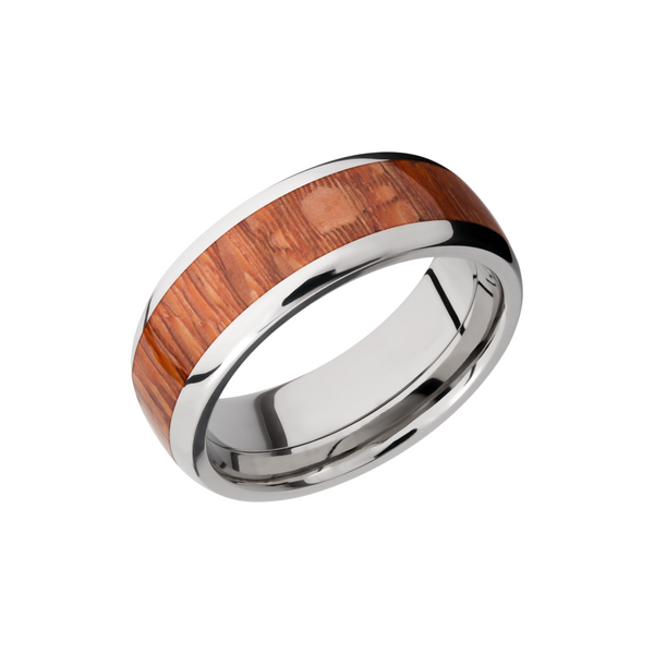 Titanium 8mm domed band with an inlay of Leopard hardwood Cozzi Jewelers Newtown Square, PA