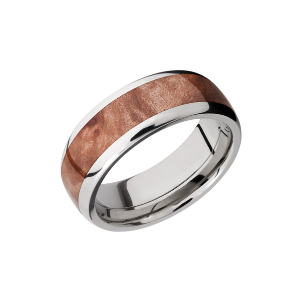 Titanium 8mm domed band with an inlay of Maple Burl hardwood Toner Jewelers Overland Park, KS