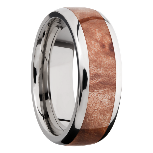 Titanium 8mm domed band with an inlay of Maple Burl hardwood Image 2 Cozzi Jewelers Newtown Square, PA
