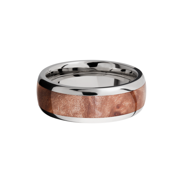 Titanium 8mm domed band with an inlay of Maple Burl hardwood Image 3 Cozzi Jewelers Newtown Square, PA