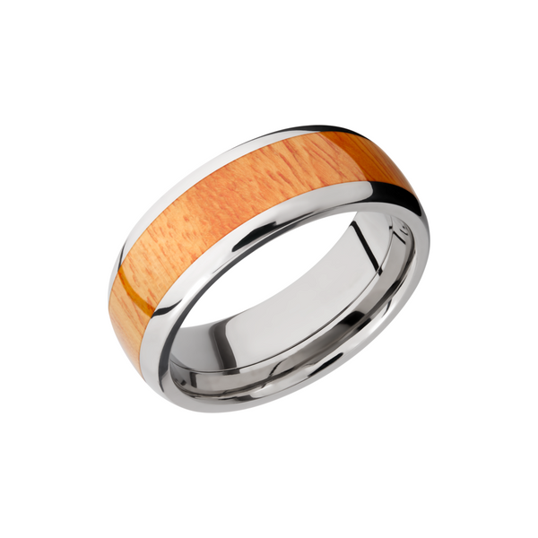 Titanium 8mm domed band with an inlay of Osage Orange hardwood Cozzi Jewelers Newtown Square, PA