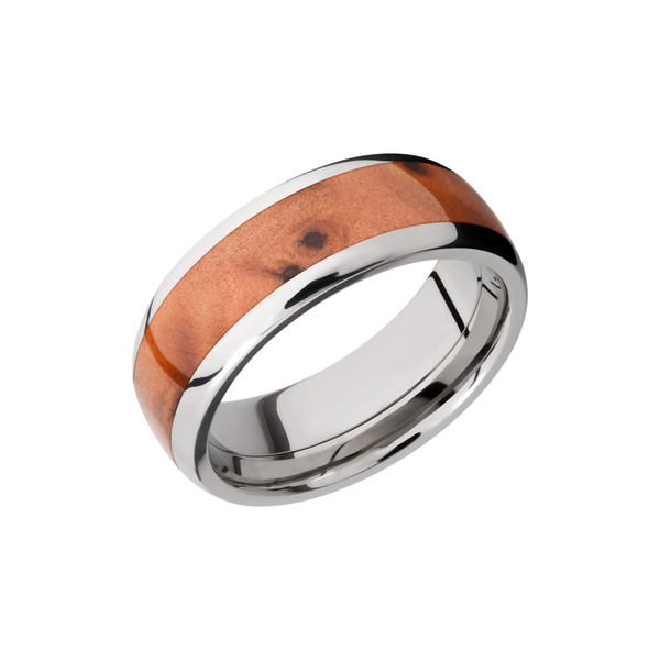 Titanium 8mm domed band with an inlay of Thuya Burl hardwood Cozzi Jewelers Newtown Square, PA