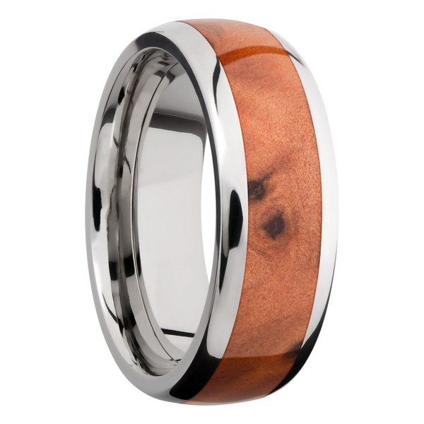 Titanium 8mm domed band with an inlay of Thuya Burl hardwood Image 2 Cozzi Jewelers Newtown Square, PA