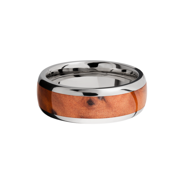 Titanium 8mm domed band with an inlay of Thuya Burl hardwood Image 3 Cozzi Jewelers Newtown Square, PA