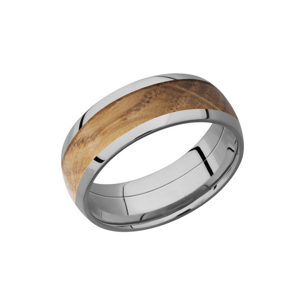 Titanium 8mm domed band with an inlay of Whiskey Barrel hardwood Quality Gem LLC Bethel, CT