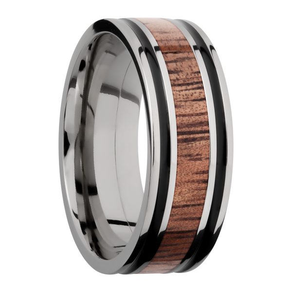 Titanium 8mm flat band with antiquing on both sides of an Koa hardwood inlay Image 2 Cozzi Jewelers Newtown Square, PA