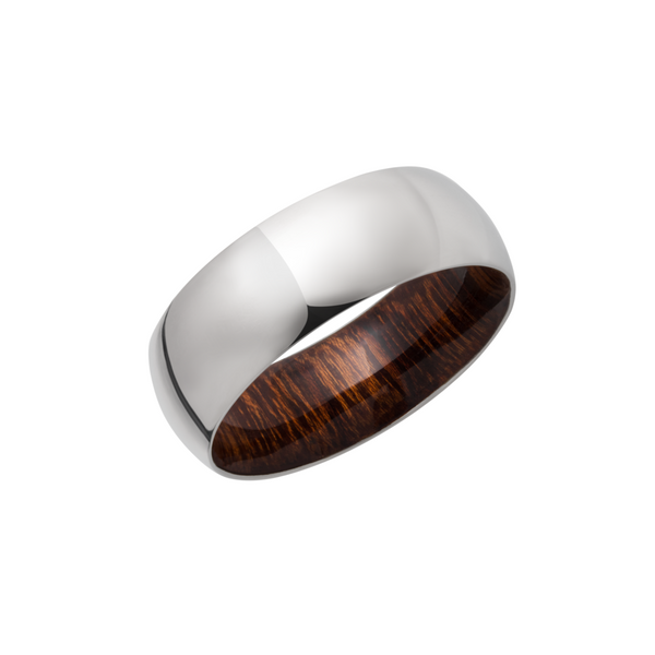 Titanium 8mm domed band with a hardwood sleeve of Desert Ironwood Cozzi Jewelers Newtown Square, PA
