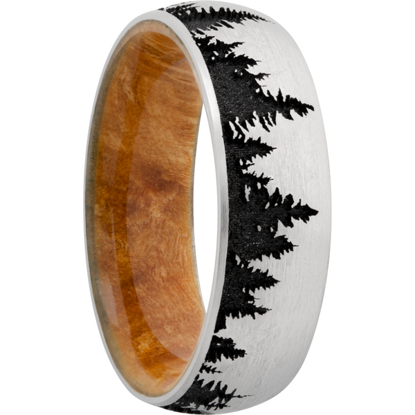 Cobalt chrome 7mm domed band featuring a laser-engraved tree pattern and a hardwood sleeve of Boxelder Burl Image 2 Cozzi Jewelers Newtown Square, PA
