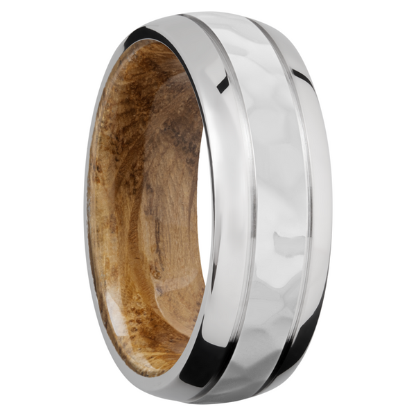 Cobalt chrome 8mm domed band with 2, .5mm grooves and a sleeve of Whiskey Barrel hardwood Image 2 Cozzi Jewelers Newtown Square, PA