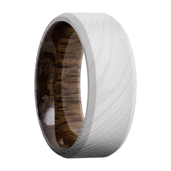 Damascus steel 8mm beveled band with a sleeve of Walnut hardwood Image 2 Cozzi Jewelers Newtown Square, PA