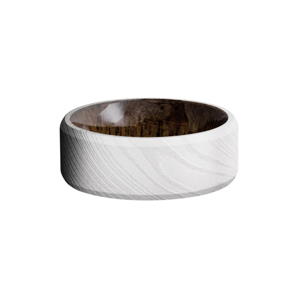 Damascus steel 8mm beveled band with a sleeve of Walnut hardwood Image 3 Cozzi Jewelers Newtown Square, PA