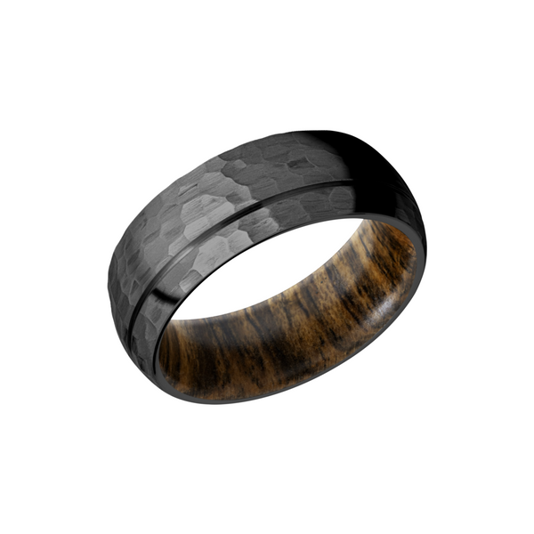 Zirconium 8mm domed band with 1, .5mm groove and a sleeve of Bocote hardwood Toner Jewelers Overland Park, KS