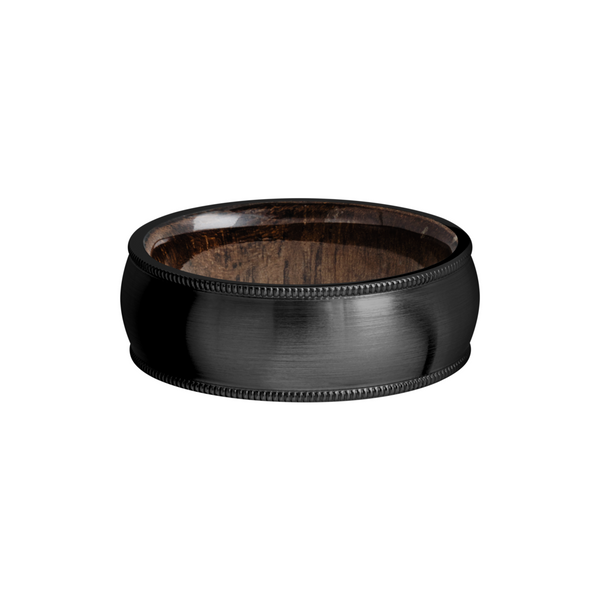 Zirconium 8mm domed band with milgrain edges and a sleeve of Walnut hardwood Image 3 Toner Jewelers Overland Park, KS