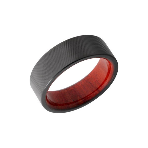 Zirconium 8mm flat band with rounded edges and a hardwood sleeve of Honduras Redheart Cozzi Jewelers Newtown Square, PA