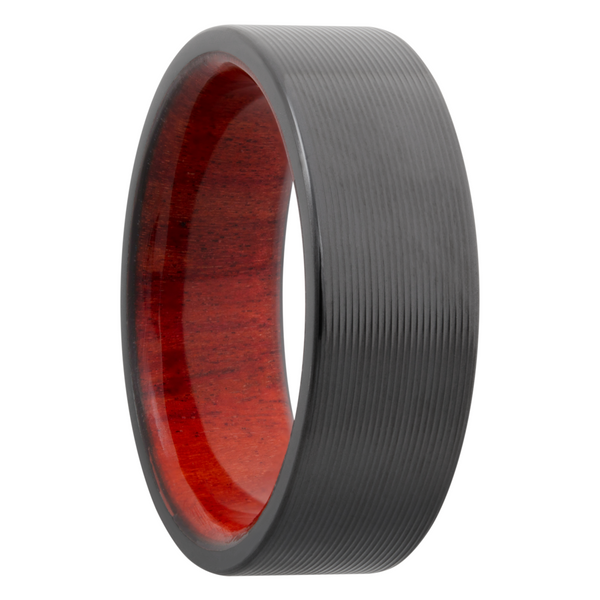 Zirconium 8mm flat band with rounded edges and a hardwood sleeve of Honduras Redheart Image 2 Cozzi Jewelers Newtown Square, PA
