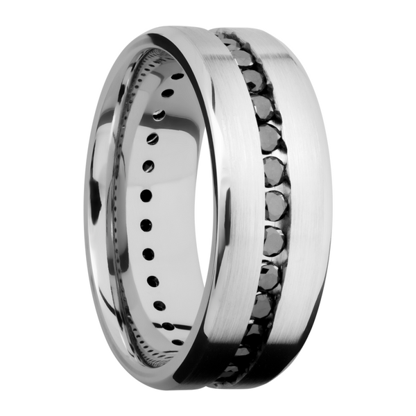 Platinum 8mm beveled band with eternity-set .04ct black diamonds Image 2 Milan's Jewelry Inc Sarasota, FL