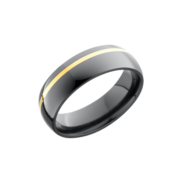 Zirconium 6mm domed band with an off center inlay of 14K yellow gold Cozzi Jewelers Newtown Square, PA