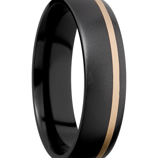 Zirconium 6mm domed band with an off center inlay of 14K yellow gold Image 2 Toner Jewelers Overland Park, KS