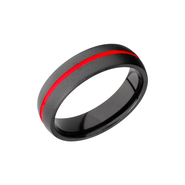 Zirconium 6mm domed band with a 1mm groove featuring red Cerakote Toner Jewelers Overland Park, KS