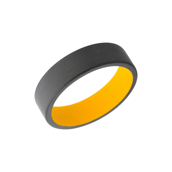 Zirconium 6mm flat band with slightly rounded edges and a Dewalt Yellow Cerakote sleeve Cozzi Jewelers Newtown Square, PA