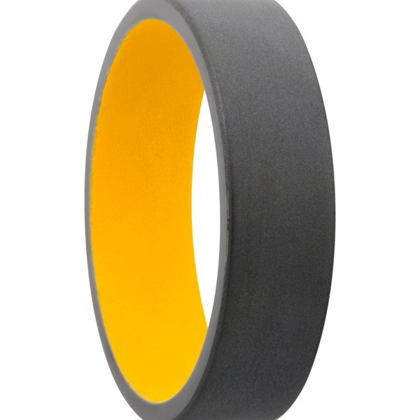 Zirconium 6mm flat band with slightly rounded edges and a Dewalt Yellow Cerakote sleeve Image 2 Cozzi Jewelers Newtown Square, PA